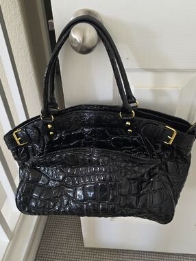 Black Croc-Embossed Patent Tote Bag